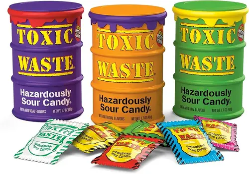 آبنبات خیلی ترش بشکه ای زرد تاکسیک ویست 42 گرم - Toxic Waste Hazardously Sour Candy